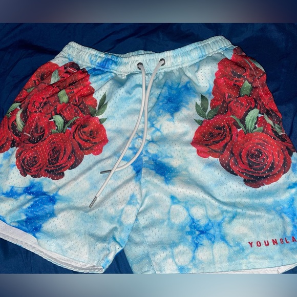 YoungLA 141 The Block Party Shorts Shorts Roses Are Red - Picture 1 of 3